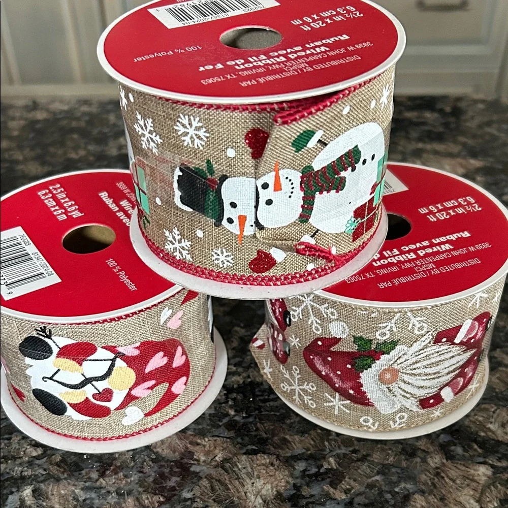 CELEBRATE IT ASSORTED HOLIDAY WIRED RIBBON 2.5 x20 FT LOT OF 3 NWT